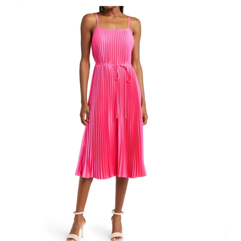 Sam Edelman Hammered Satin Plissé Dress in Hot Pink, Size Medium